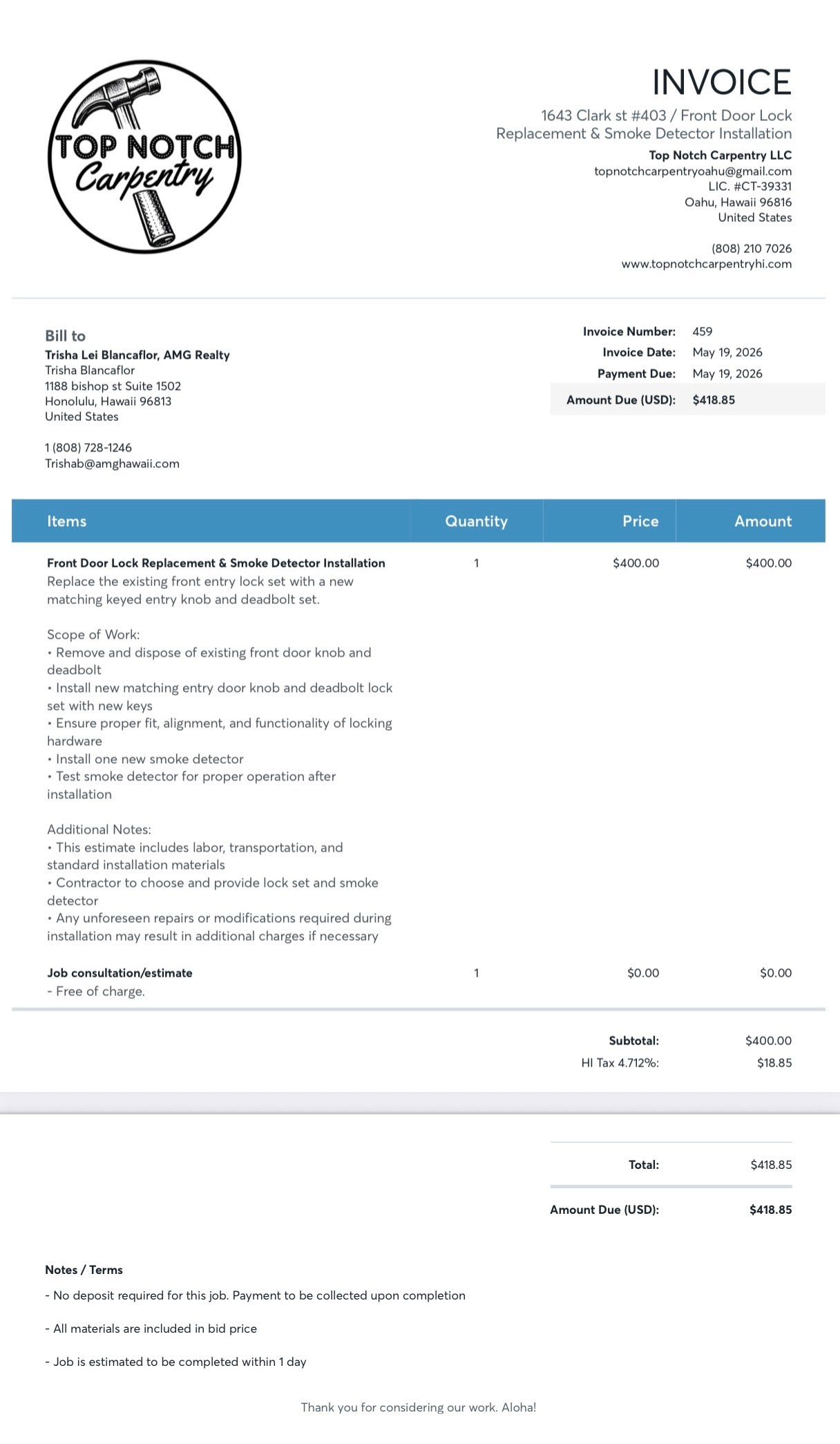 Invoice #459